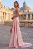 Pink Corset Mermaid Appliqued Prom Dress with Side Cape