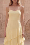 Yellow A Line Ruffled Maxi Bridesmaid Dress