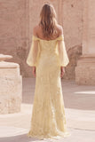 Off the Shoulder Yellow Mermaid Appliqued Maxi Bridesmaid Dress