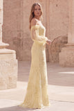 Off the Shoulder Yellow Mermaid Appliqued Maxi Bridesmaid Dress