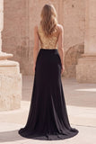 Gold and Black One Shoulder Sequin Maxi Formal Dress