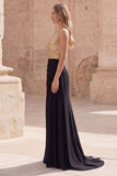 Gold and Black One Shoulder Sequin Maxi Formal Dress