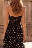Black Polka Dot Strapless Tiered Corset Long Prom Dress