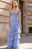 Black Polka Dot Strapless Tiered Corset Long Prom Dress