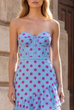 Black Polka Dot Strapless Tiered Corset Long Prom Dress