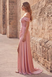 Off the Shoulder Mermaid Satin Ruched Pink Prom Dress