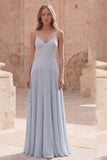 Sky Blue Pleated A Line Maxi Bridesmaid Dress