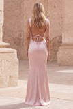 Pink Satin Ruched Mermaid Maxi Dress
