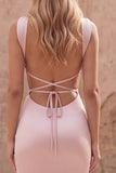 Pink Satin Ruched Mermaid Maxi Dress