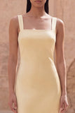 Yellow Satin Square Neck Sheath Maxi Bridesmaid Dress