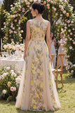 Bateau Neck Floral Champagne Wedding Guest Dress