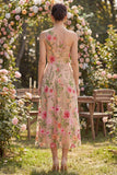 One Shoulder A Line Blush Floral Wedding Guest Dress