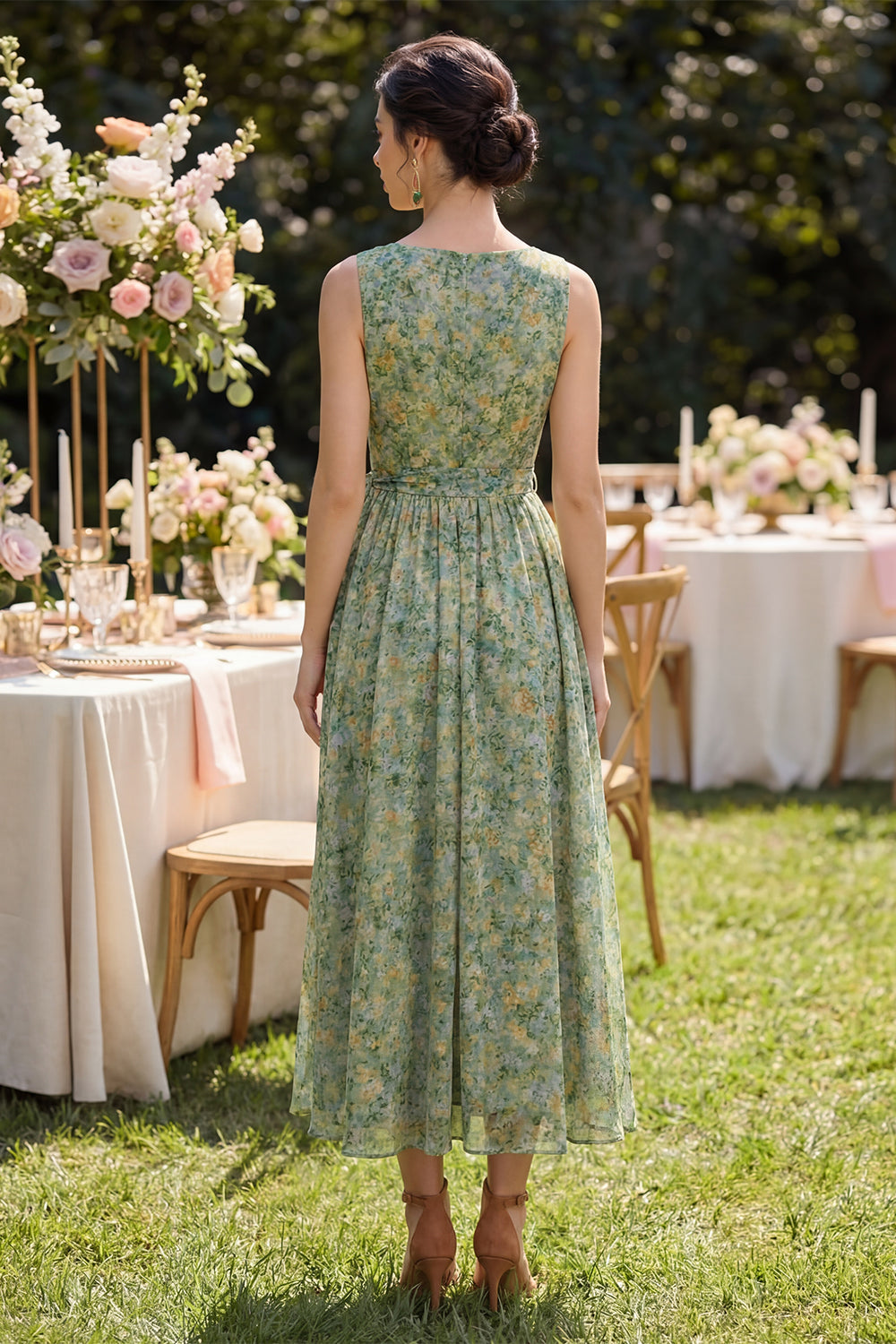green a line wedding guest dress emerald green wedding guest dress Sara A-Line Chiffon Maxi Dress