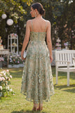 Dusty Green Floral Applique High-Low Wedding Guest Dress