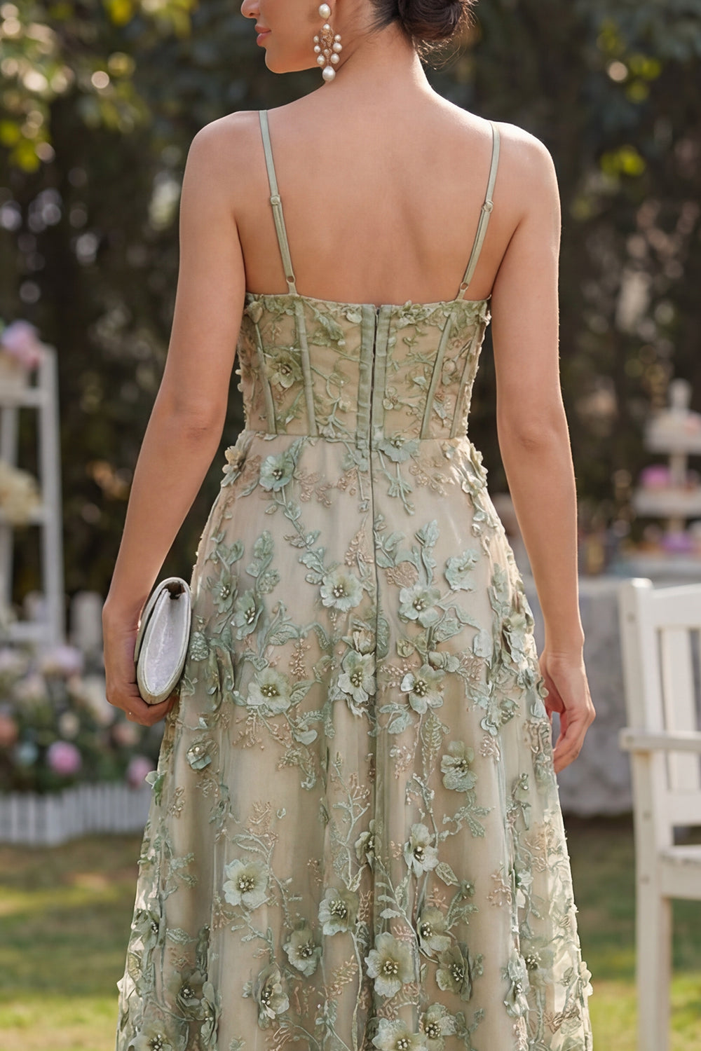 Wedtrend Women Dusty Green Floral Wedding Guest Dress Corset Applique A Line High-Low Party Dress, Dusty Green / US8