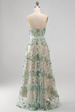Strapless A Line High Low Dusty Green Floral Wedding Guest Dress