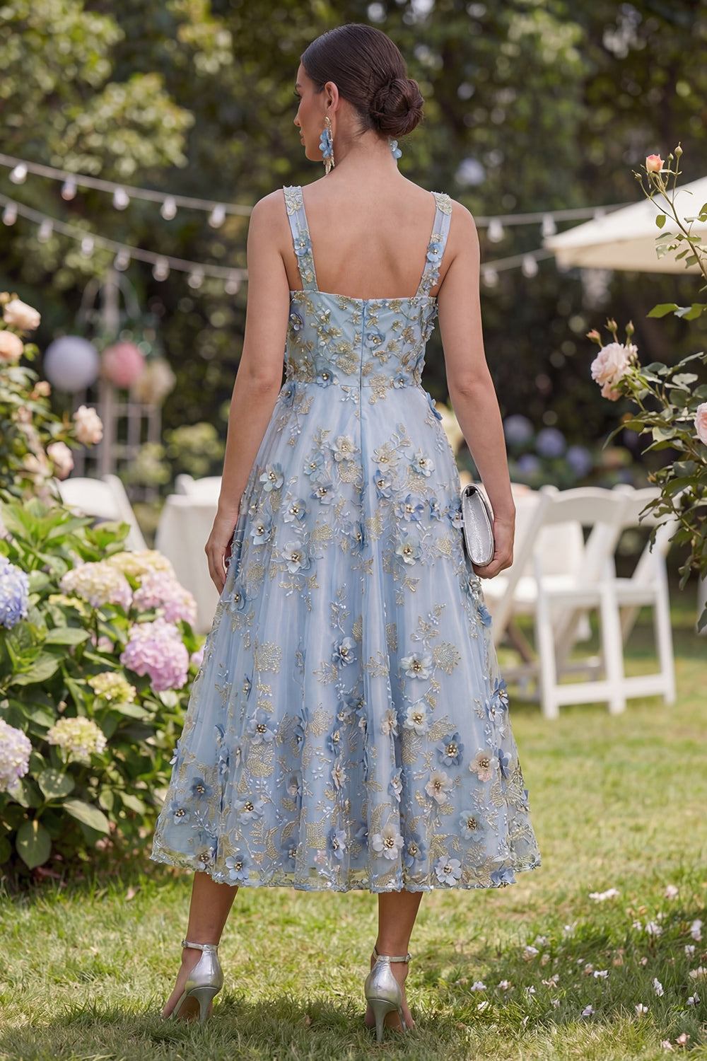 midi elegant floral dresses for wedding guests Modest Summer Floral Midi Wedding Guest Dress With Short Sleeves - $71.4816 #S1542