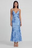 Sage Green Mermaid Floral Wedding Guest Dress with Lace-up Back