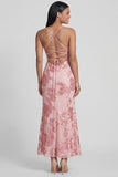 Sage Green Mermaid Floral Wedding Guest Dress with Lace-up Back