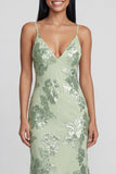 Sage Green Mermaid Floral Wedding Guest Dress with Lace-up Back
