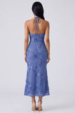 Halter Yellow Keyhole Mermaid Wedding Guest Dress with Appliques
