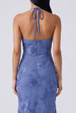 Halter Yellow Keyhole Mermaid Wedding Guest Dress with Appliques