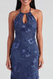 Halter Yellow Keyhole Mermaid Wedding Guest Dress with Appliques
