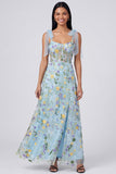 Blue Flower Corset A Line Wedding Guest Dress