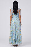 Blue Flower Corset A Line Wedding Guest Dress