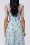 Blue Flower Corset A Line Wedding Guest Dress