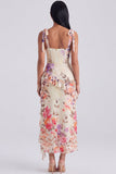 Black Ruffled Floral Corset Midi Wedding Guest Dress