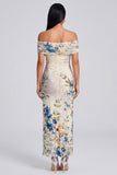 Off the Shoulder Ivory Sheath Floral Wedding Guest Dress