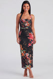 Champagne Halter Floral Wedding Guest Dress