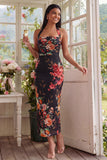 Champagne Halter Floral Wedding Guest Dress
