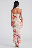 Champagne Halter Floral Wedding Guest Dress