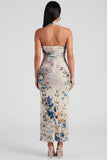 Champagne Halter Floral Wedding Guest Dress