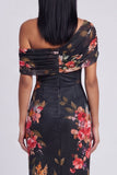One Shoulder Sheath Ivory Floral Wedding Guest Dress