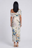 One Shoulder Sheath Ivory Floral Wedding Guest Dress
