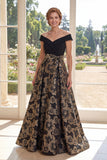 Off The Shoulder Black A Line Jacquard Mother of the Bride Dress