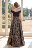 Off The Shoulder Black A Line Jacquard Mother of the Bride Dress