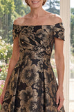 Black Floral A Line Off The Shoulder Long Mother of the Bride Dress