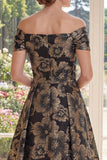 Black Floral A Line Off The Shoulder Long Mother of the Bride Dress