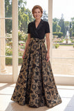 Black A Line Jacquard Notched Lapel Mother of the Bride Dress with Short Sleeves