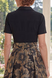Black A Line Jacquard Notched Lapel Mother of the Bride Dress with Short Sleeves