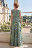 Green A Line V-Neck Floral Mother of the Bride Dress