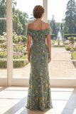 Green Mermaid Off The Shoulder Floral Long Mother of the Bride Dress