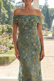 Green Mermaid Off The Shoulder Floral Long Mother of the Bride Dress