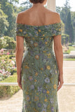 Green Mermaid Off The Shoulder Floral Long Mother of the Bride Dress