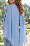 Sheath Appliqued Light Blue Mother of the Bride Dress with Cape Sleeves