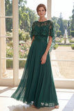 Dark Green Appliqued A Line Mother of the Bride Dress with Cape Sleeves
